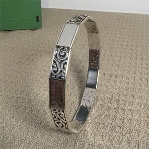 Brighton Silver Metal Bangle Bracelet Scroll & Heart Design Signed